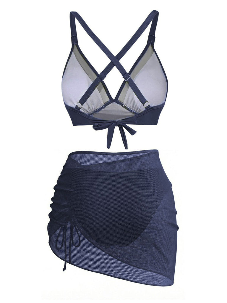 Rückseite: 3-teiliges Bikini-Set aus den 1950er Jahren mit massiven Metallknöpfen, zeitlose Schönheit, perfekt für Liebhaber von Vintage-Mode