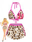 Braun 1950er Leopard Halter Farbblock Bikini Set
