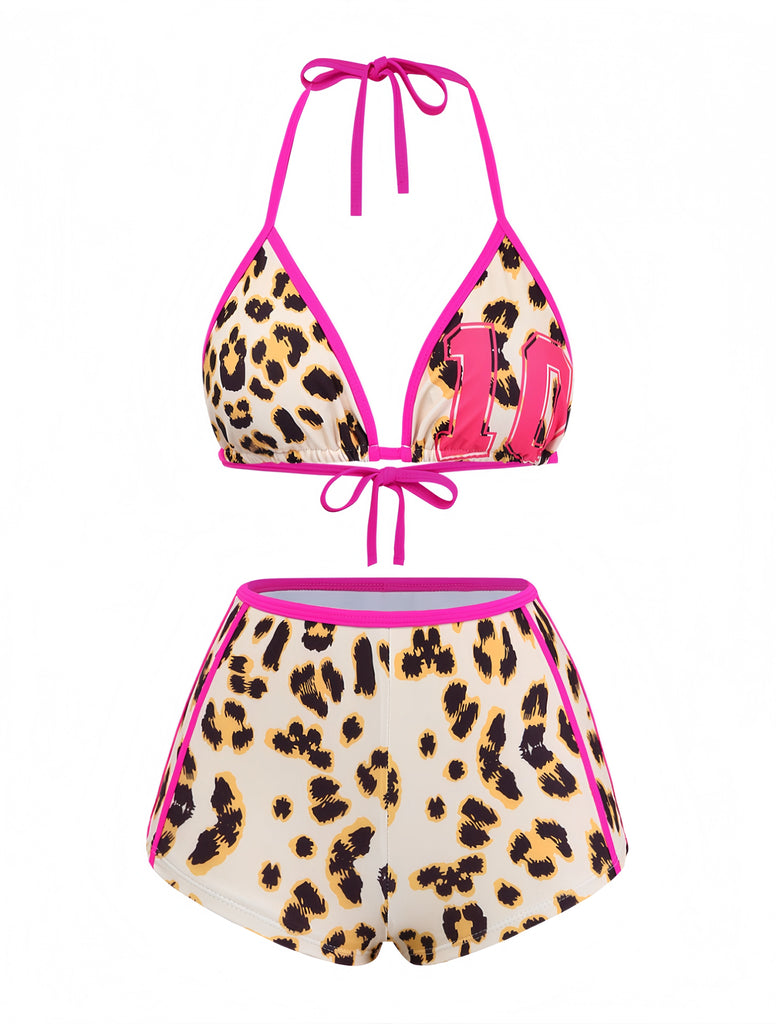 Brauner Leoparden-Spaghettiträger-Tankini im Stil der 1950er-Jahre – Vintage-Mode, Retro-Stil