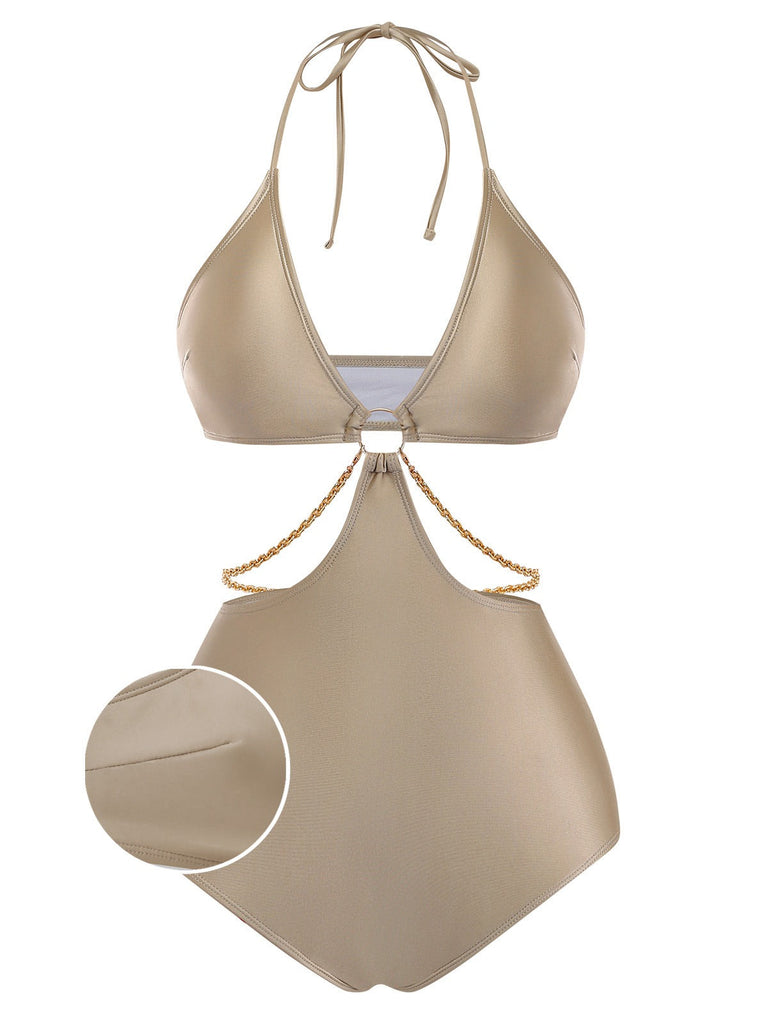 Neckholder-Badeanzug mit Cut-out, Vorderansicht, stilvolles Design für Strand und Pool