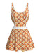 Mehrfarbiges 1960er Kirsche Blossom Cutout Einteiliges Badekleid