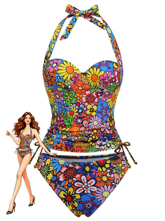 Bunt 2000er Gänseblümchen Halter Tankini Set
