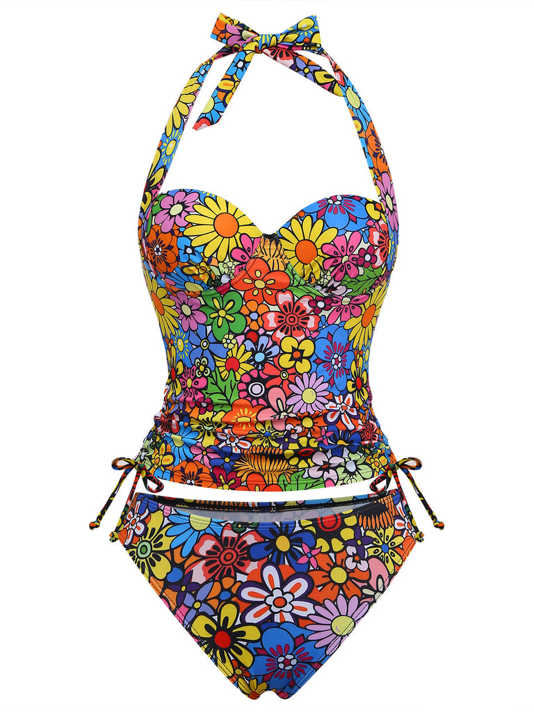 Bunt 2000er Gänseblümchen Halter Tankini Set