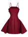 Weinrot 1960er Einfarbig 3D Blumen Kurz Kleid