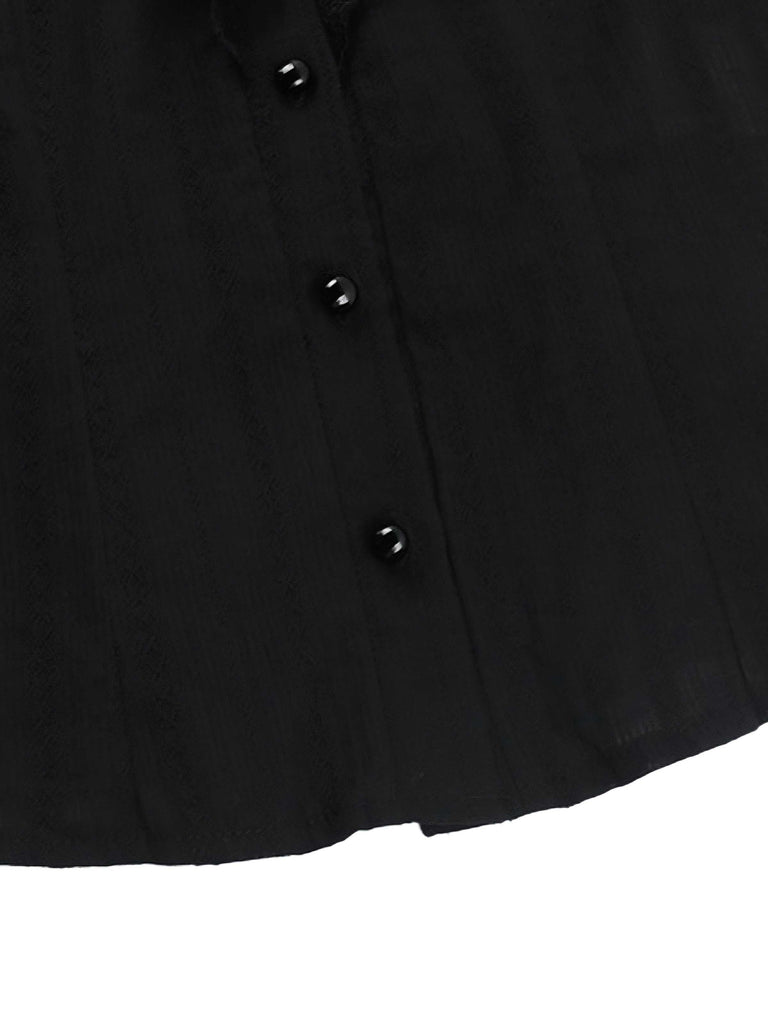 Schwarz 1980er Gothic Baumwolle Rüschen Bluse