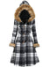 1940er Plaid Toggle Kunstpelzbesatz Hooded Mantel