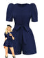 Marineblau 1980er Solide Gürtel Romper