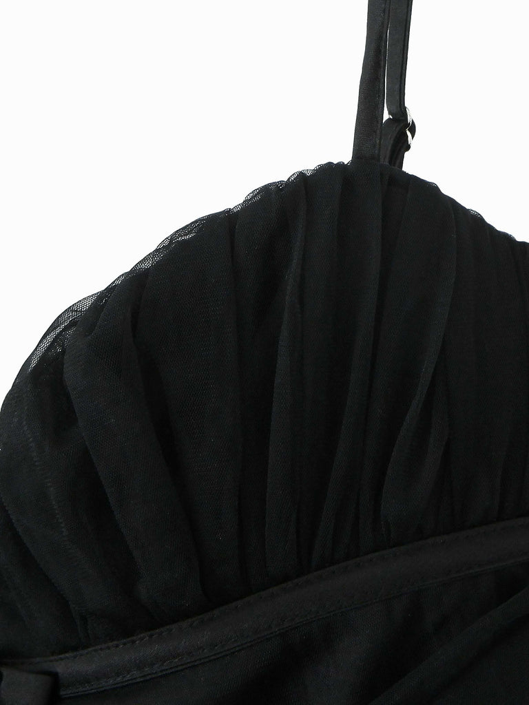 1970er Spaghetti Träger Bogen Tulle Kleid