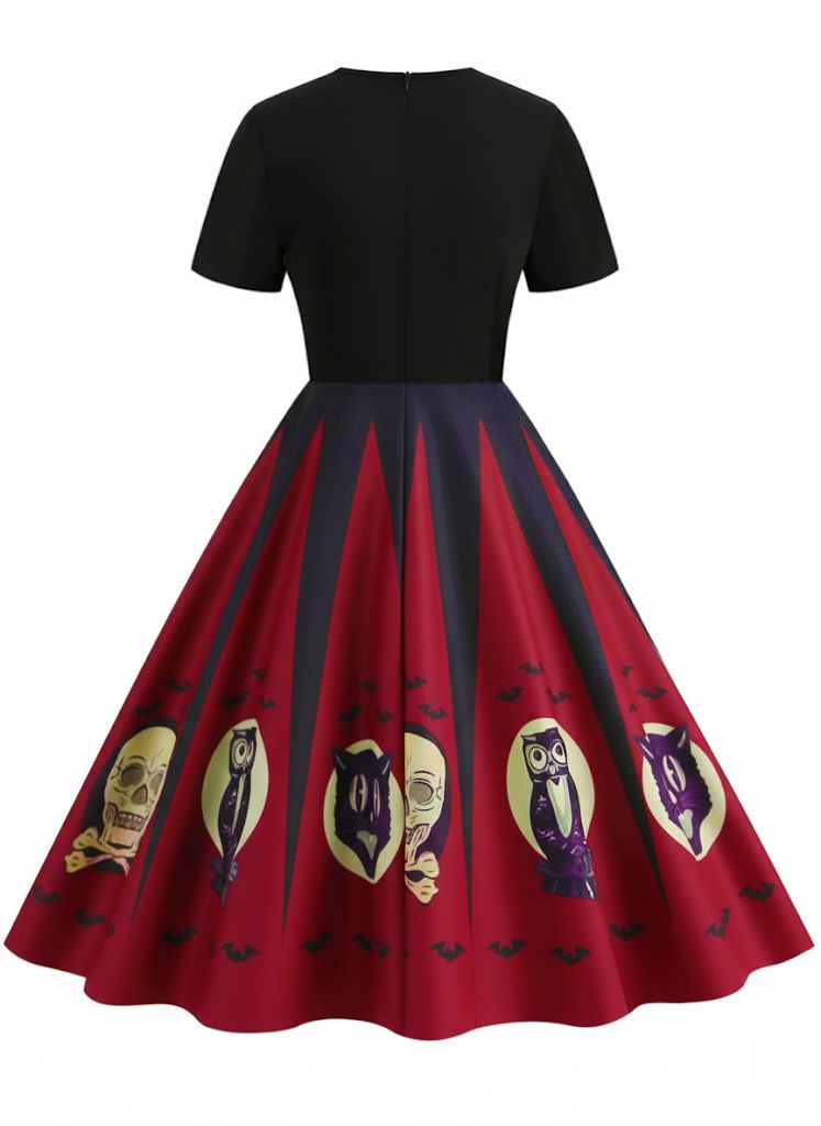 1950er Halloween Spinnennetz Druck Patchwork Kleid