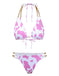 1970er Gerippte Kuh Muster Ketten Halter Bikini Set