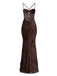 Das elegante Abendkleid im Meerjungfrauenstil aus tief schokoladenbrauner Spitze.