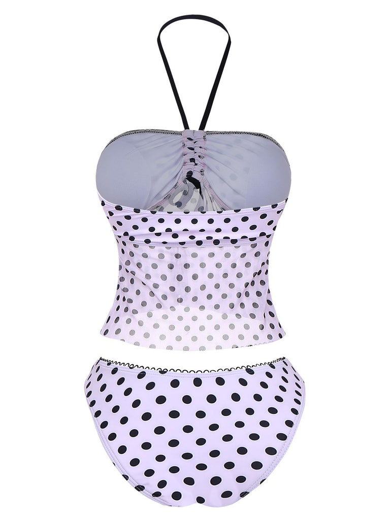 Rosa 1950er Halter Polka Punkte Bogen Tankini Set