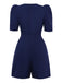 Marineblau 1980er Solide Gürtel Romper