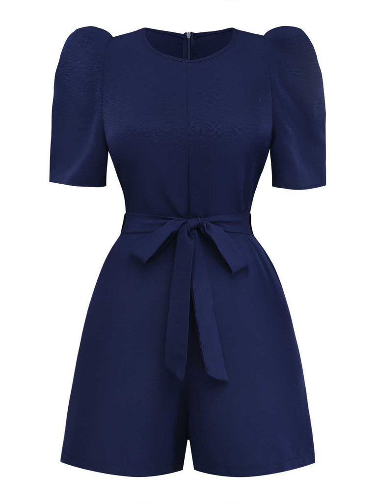 Marineblau 1980er Solide Gürtel Romper