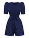 Marineblau 1980er Solide Gürtel Romper