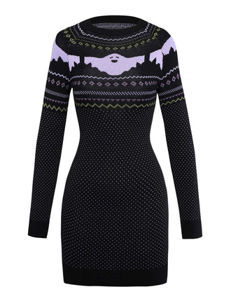 Schwarz 1960er Halloween Dots Geist Pullover Kleid