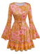 Orange 1960er Hippe Glockenärmel Blumen Kleid