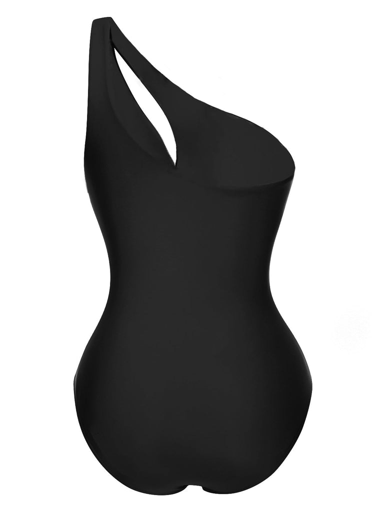 1930er Eine Schulter Hohl Solide Badeanzug