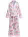 Rosa 1950er Santa Muster Pelzbesatz Pyjama Set