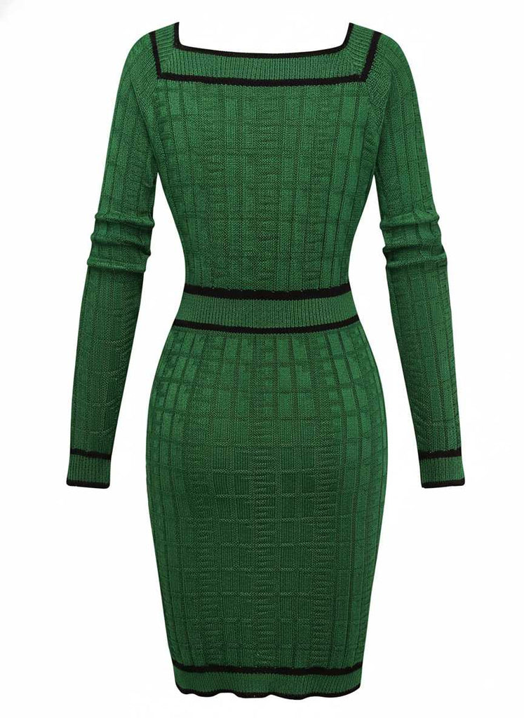 1960er Quadratischer Hals Perle Taste Stricken Kleid