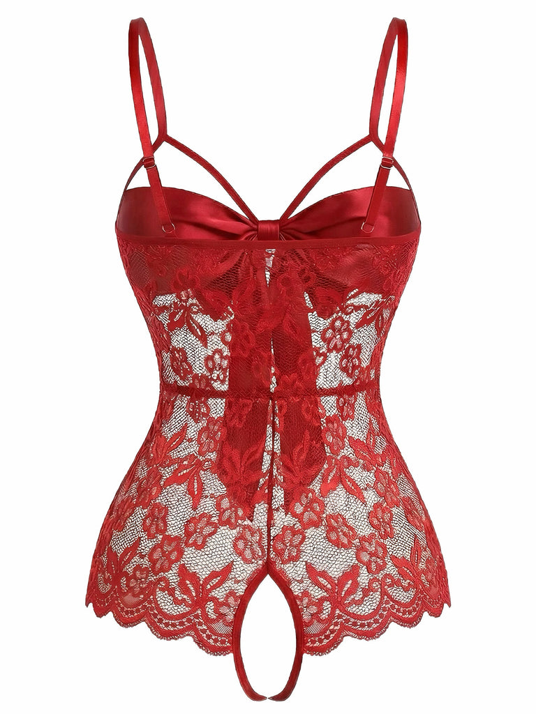 1970er Spitze Satin Bogen Verstellbar Träger Dessous