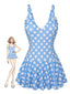 [Vorverkauf] Blau 1960er Polka Dot Blütenblatthals Badeanzug