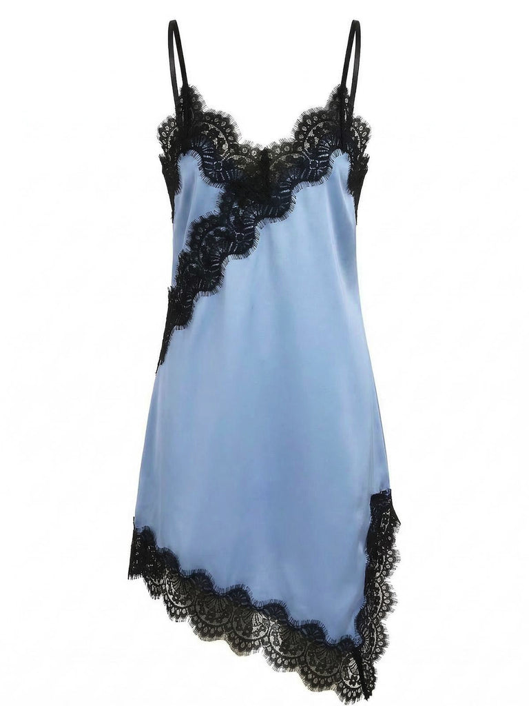 Dunkelblaues Spitzenkleid mit Spaghettiträgern im Stil der 1960er Jahre – Vintage-Kleid, Retro-Mode