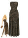 Dunkelbraun 1930er Trägerlos Zebra Muster Netz Schlitz Kleid