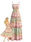 Dunkelrosa 1930er Blumen Gestuft Maxi Kleid
