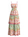 Dunkelrosa 1930er Blumen Gestuft Maxi Kleid