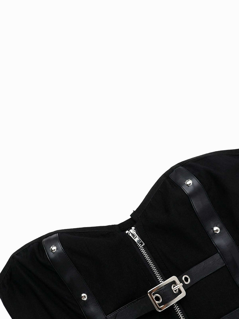 Schwarz 1980er Punk Nietenbesetzt Korsett Top