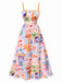 Mehrfarbig 1970er Ozean Live Hosenträger Maxi Kleid