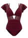 1960er Solide Netz Tiefer Ausschnitt Bikini Set & Cover-Up