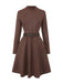 Braun 1970er Lang Ärmel Rundhals Gürtel Kleid