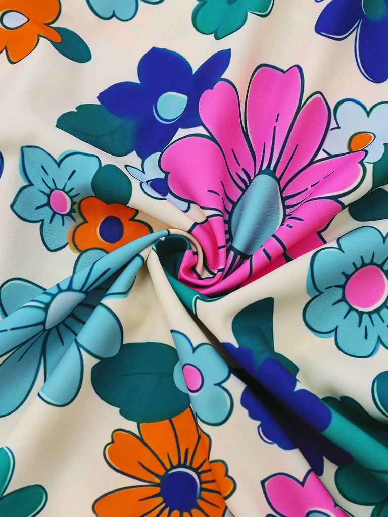 1940er Blumen Rüschen Spaghetti Träger Kleid