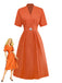 Orange 1940er Solide V-Ausschnitt Brosche Knopf Kleid