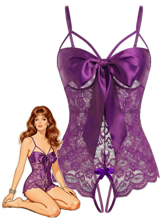 1970er Spitze Satin Bogen Verstellbar Träger Dessous