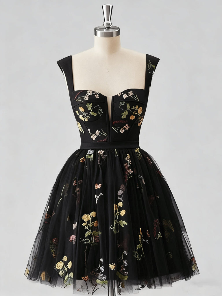 1970er Besticktes Blumen Spitze Mini Kleid