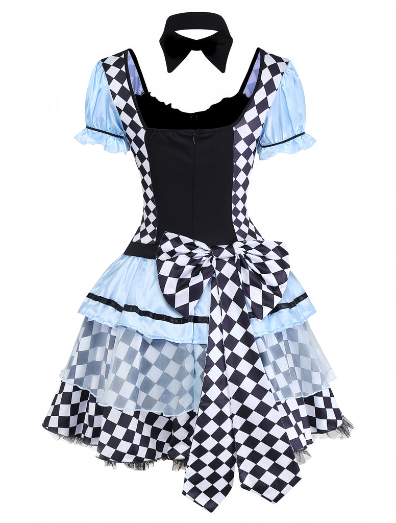 Blau 1960er Alice Puffärmel Apron Kleid