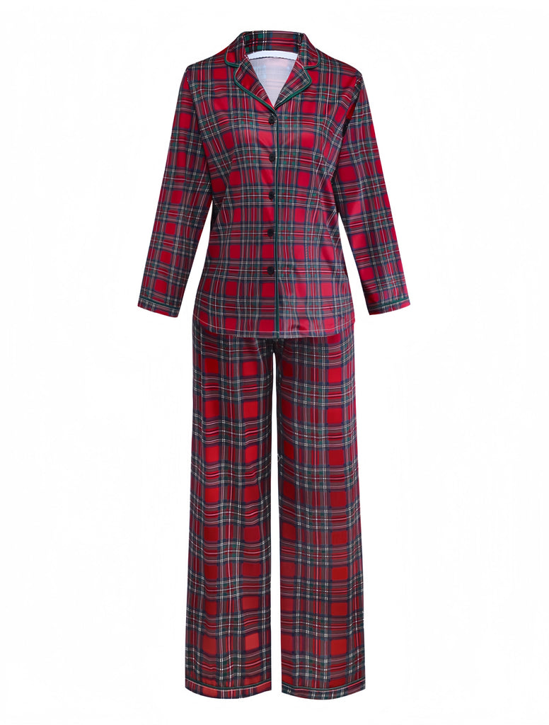 Rot 1940er Weihnachten Plaid Pyjama Set