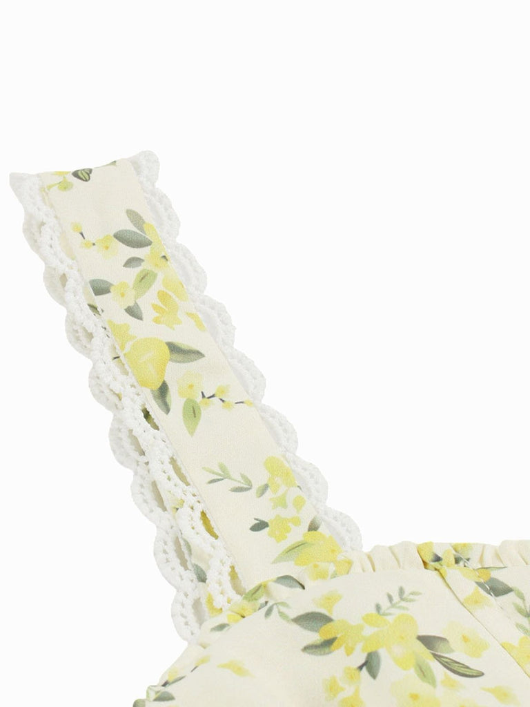 1940er Blumen Schnürung Breit-Träger Kleid