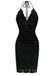 Schwarz 1970er Solide Halter Stricken Kleid