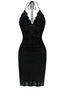 Schwarz 1970er Solide Halter Stricken Kleid