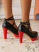Mary Jane Farbblock Rundem Zehenriemen Klobige High Heels