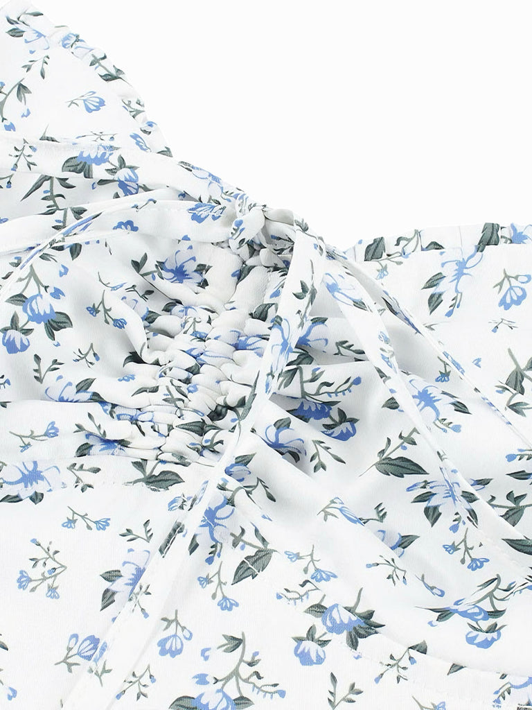 1940er Blumen Schnürung Breit-Träger Kleid