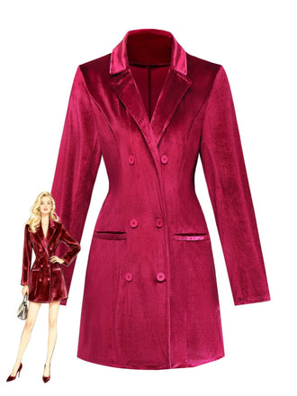 1960er Solide Samt Langarm Blazer Kleid