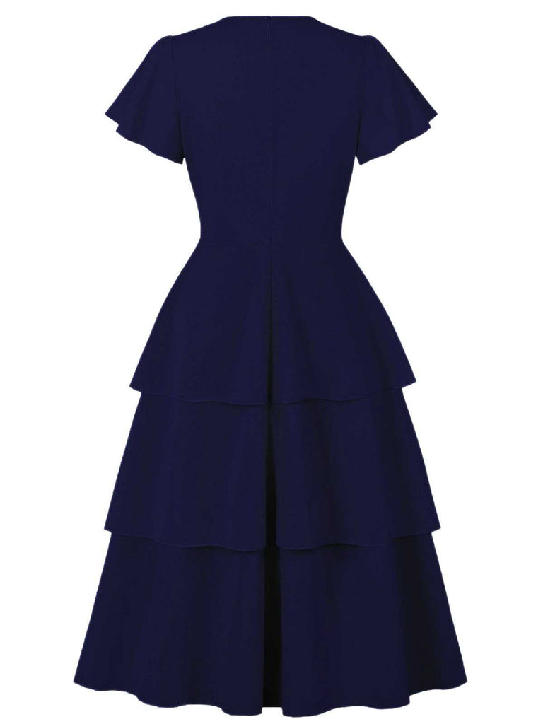 1940er Rundhals Bogen Solide Stufen Kleid