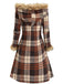 1940er Plaid Toggle Kunstpelzbesatz Hooded Mantel