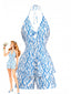 Blaues 50er Neckholder-Top & Shorts-Set mit abstraktem Print