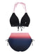 Rückansicht des Ombré-Bikini-Sets, bei der die Neckholder-Bänder und die vollständige Bedeckung des Rückens durch das hochgeschnittene Höschen hervorgehoben werden.
